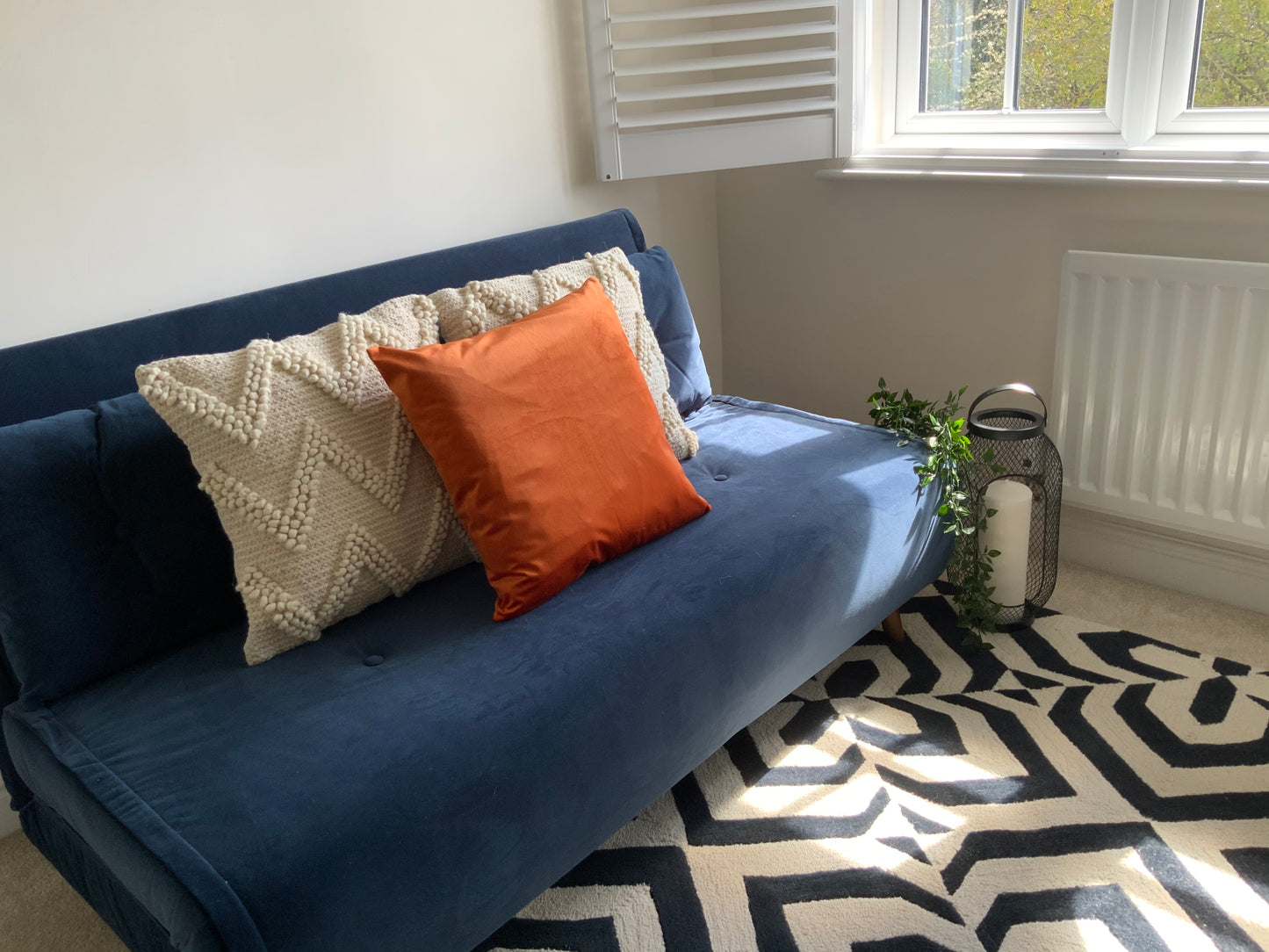 This vibrant Rust/deep orange velvet cushion adds a touch of colour to any room. The pillow can be displayed as a stand alone cushion or combined with other cushion in our range such as ‘Cream Faux Fur’ cushion or the ‘Tufted Geo Pattern’ cushion. Please note, colour can vary slightly from image dependent on lighting. The pillow is 45cm x 45cm, with a hidden zipper design. Our wash recommended action is dry clean only.