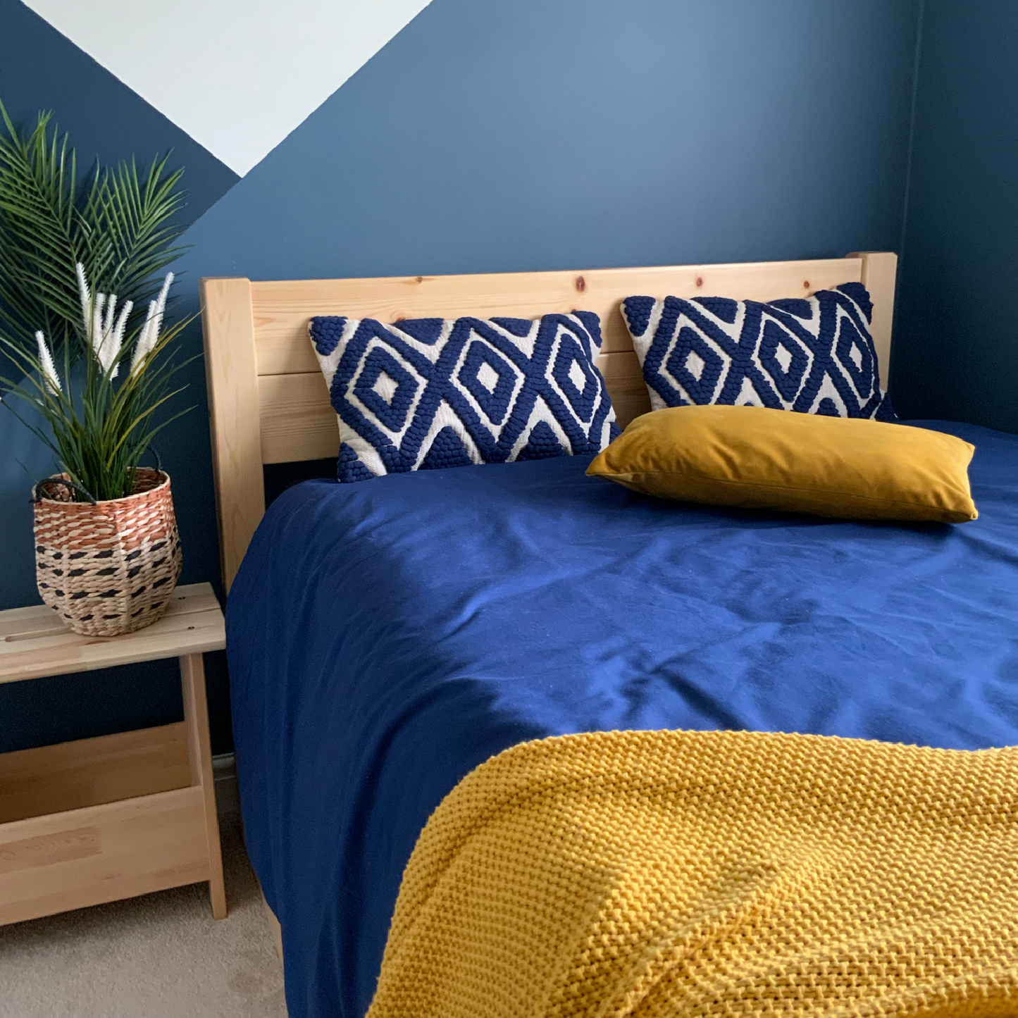 The Navy Blue Kiera cushion is a cotton, hand tufted, woven cushion. Exclusively designed by Cultured Home founder Pratisha. This statement pillow has a striking navy tufted, diamond pattern, against a woven beige background, making it the perfect accessory to add a little flair to any bed, sofa or space. This is a highly quality, rustic cushion and dry clean only. All cushions are handmade and can vary slightly in pattern and size from the images shown.