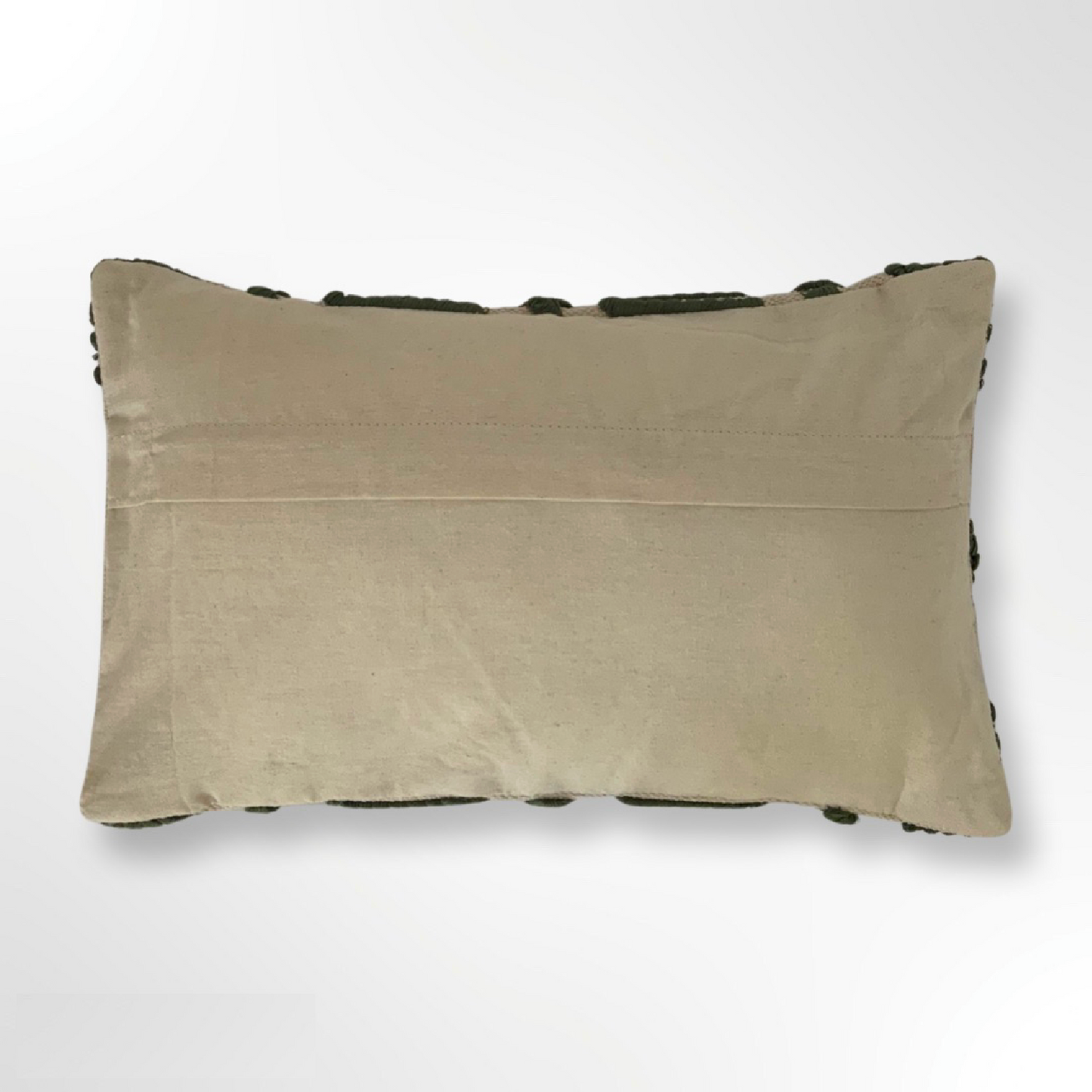 The Olive Green Kiera cushion is a cotton, hand tufted, woven cushion. Exclusively designed by Cultured Home founder Pratisha. This statement pillow has a striking olive green tufted, diamond pattern, against a woven beige background, making it the perfect accessory to add a little flair to any bed, sofa or space. This is a highly quality, rustic cushion and dry clean only. All cushions are handmade and can vary slightly in pattern and size from the images shown. This cushion is size 30 x 50cm.