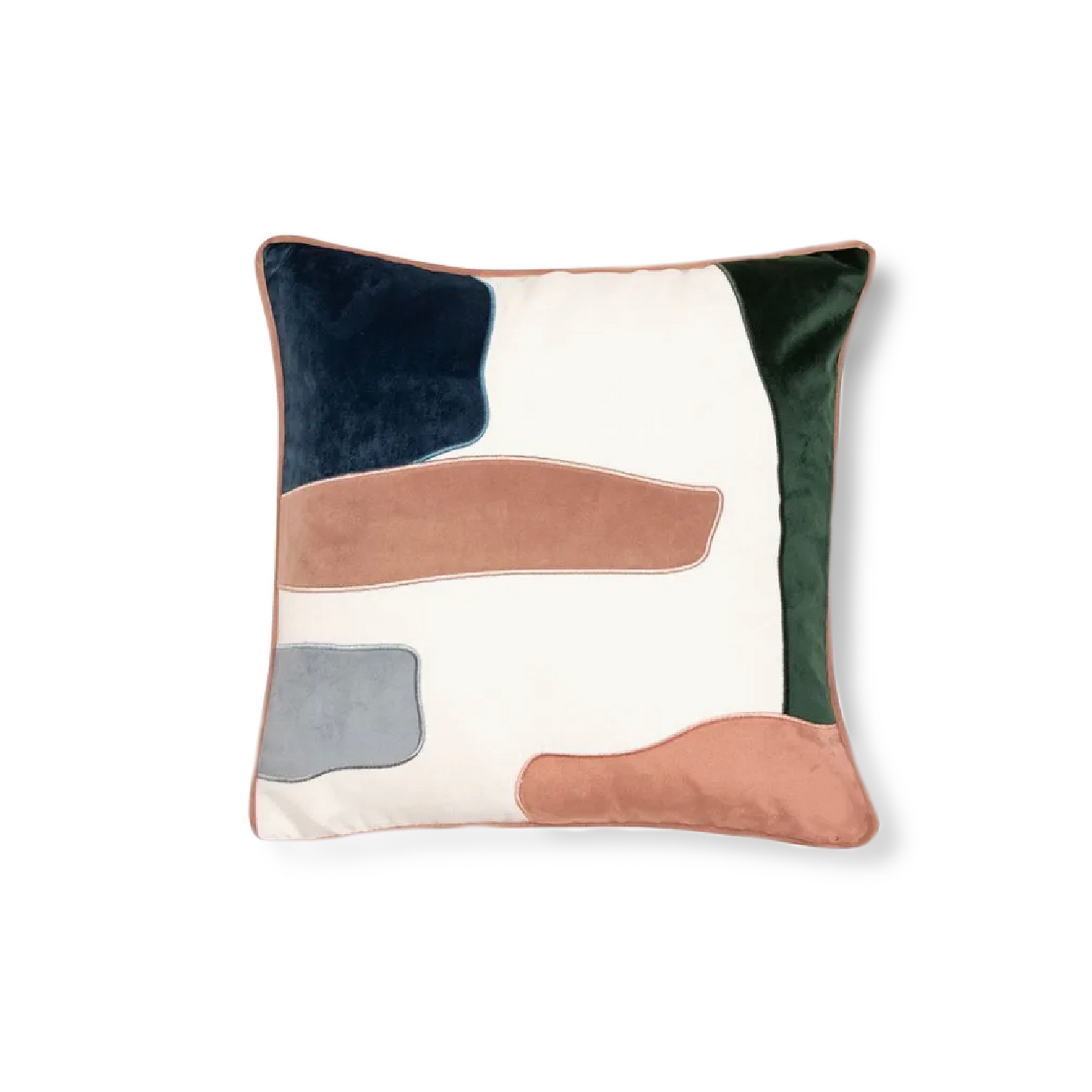 Abstract, multicoloured velvet cushion, contemporary design cushion with a contrast trim, feather filled cushion