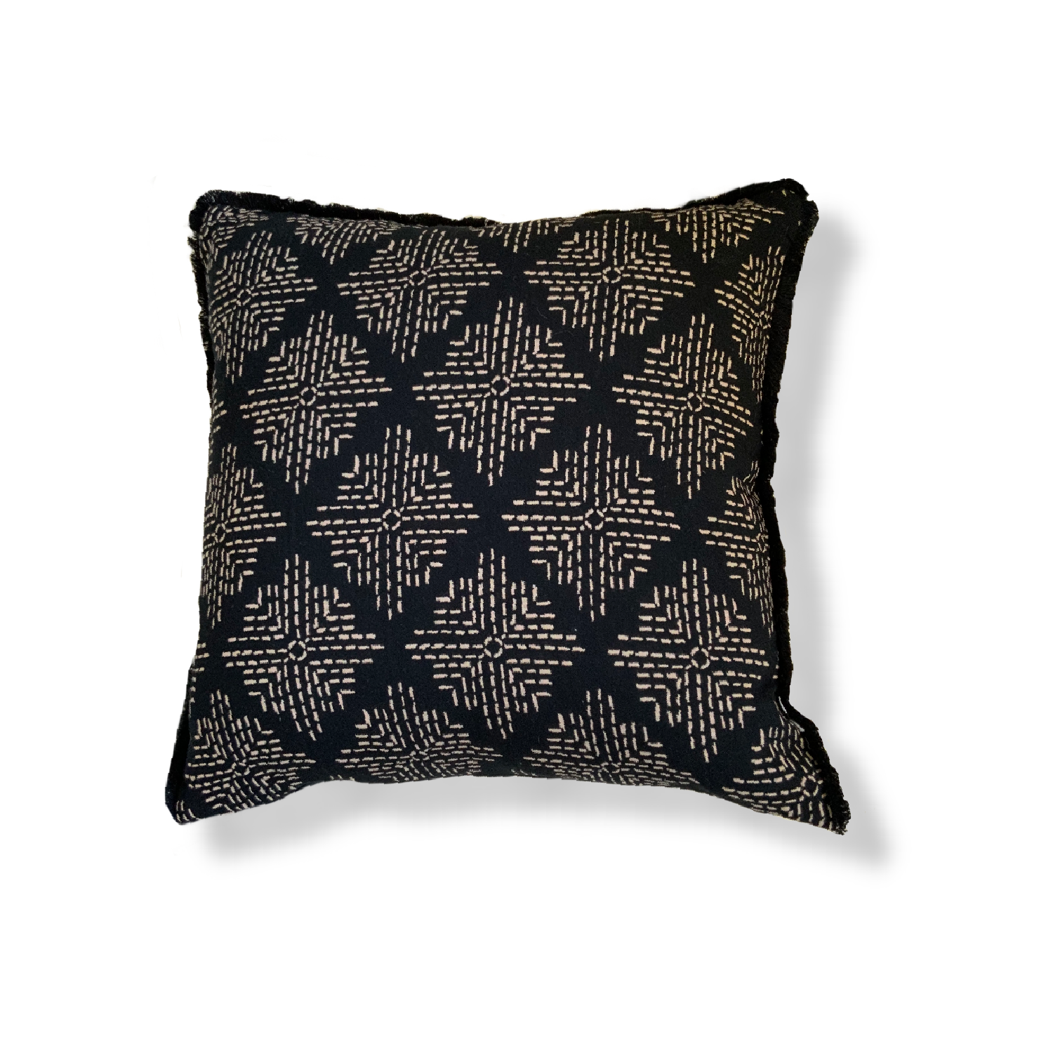 The Mila cushion is a luxurious addition to any living space, featuring a large feather-filled design with a cream embroidery pattern on a black background and a black fringe edging for added sophistication. With dimensions measuring 50cm x 50cm, this cushion is sure to make a statement in your home and perfect cushion for your bed or sofa. Available as a filled cushion. 