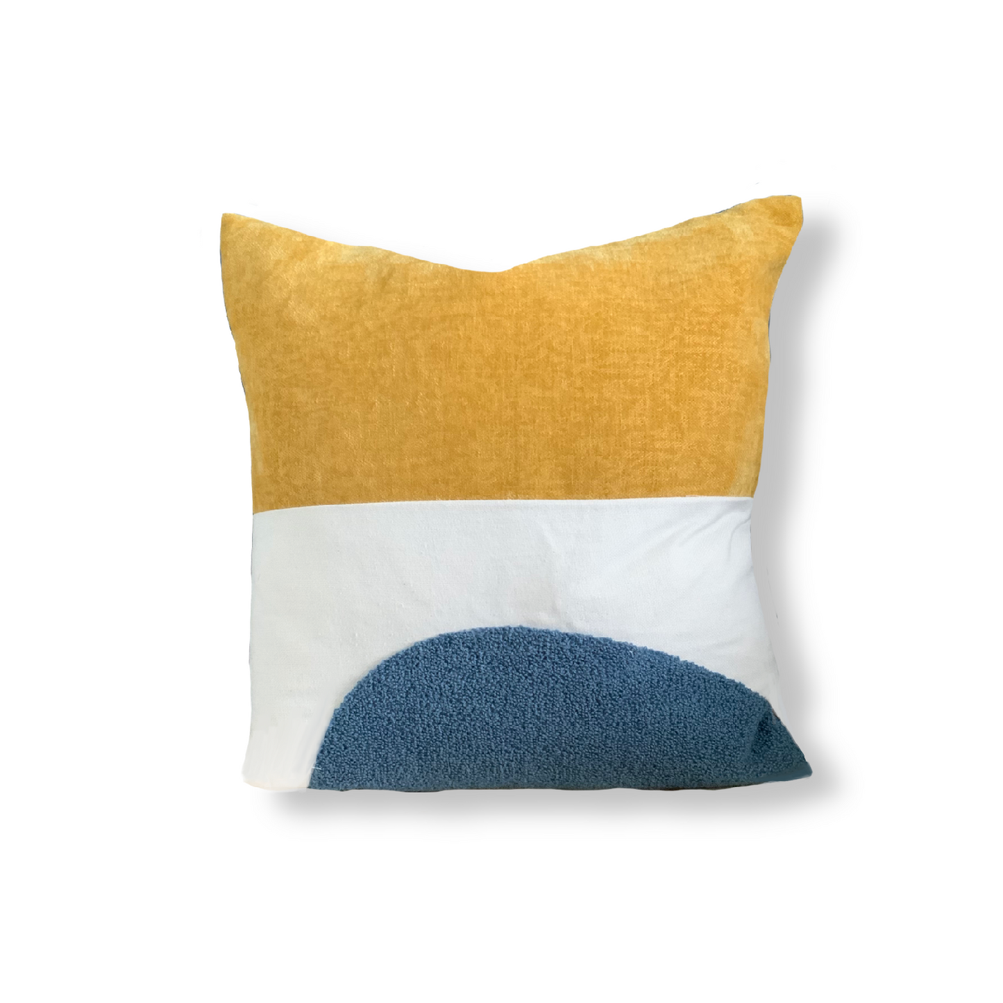 Mustard and blue cushion, velvet, canvas and wool texture finish. The perfect cushions for your sofa or bed. 