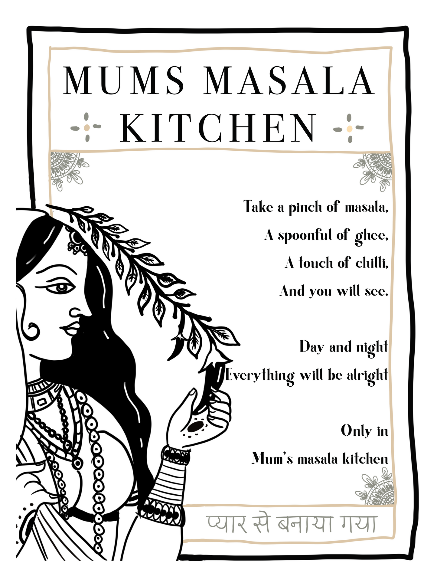 Mother’s day print and poster, wall artwork for your kitchen, perfect for indian mums and mothers and a lovely Mother’s Day gift.