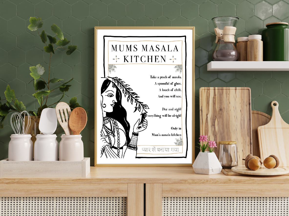 Mother’s day print and poster, wall artwork for your kitchen, perfect for indian mums and mothers and a lovely Mother’s Day gift.