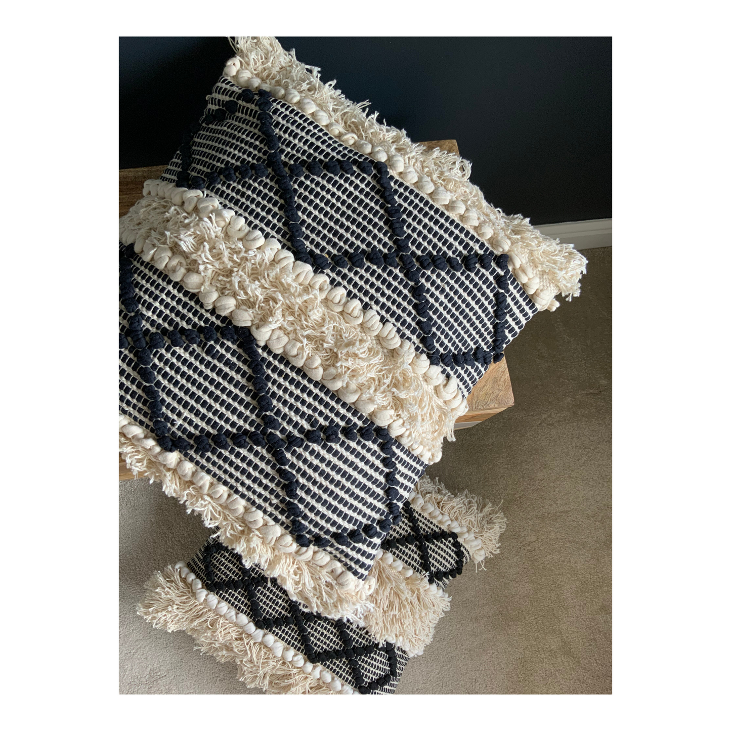 Cushion with hand woven cotton finish